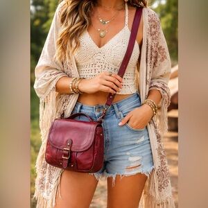 Frye Red Leather Crossbody Satchel Small Vintage Distressed